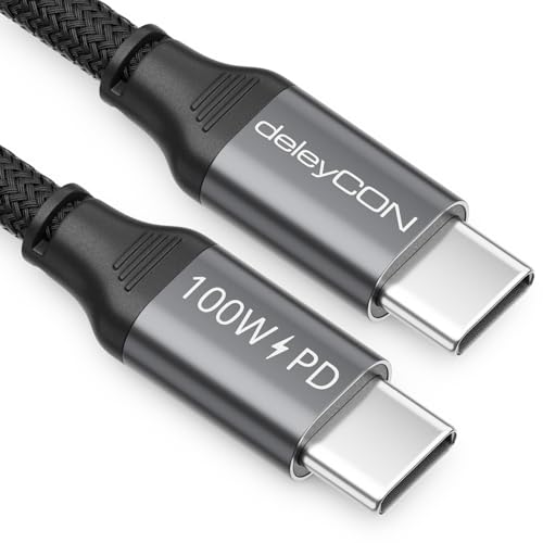 deleyCON 1m USB-C Kabel (USB 3.2 Gen2 10Gbit/s & 100W) Datenkabel Ladekabel 4K@60Hz für Ladegerät iPhone 16 15 Pro Max Airpods Watch Samsung Galaxy S25 S24 S23 iPad MacBook Tablet Switch PS5 SSD von deleyCON