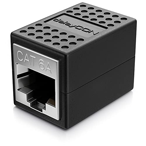 deleyCON 1x RJ45 Patchkabel Kupplung CAT6a 10 GIGABIT - LAN Verbinder Netzwerkkabel Ethernet Kabel Adapter 2x RJ45 Buchse - Cat6 Cat7 Cat8 Kompatibel - Schwarz von deleyCON