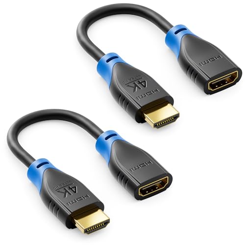 deleyCON 2 Stück HDMI Verlängerung für TV Stick - HDMI Adapter Kabel für Roku Chromecast Streaming - 4K 60Hz HDR10+ für TV Monitor Beamer Notebook PC 10cm kurz - Schwarz Blau von deleyCON