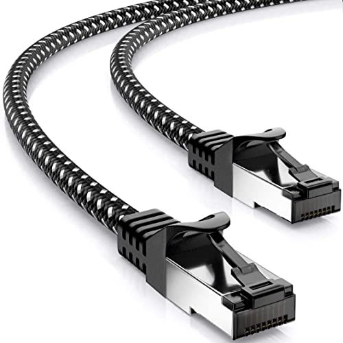deleyCON 20m CAT7 LAN Kabel - Netzwerkkabel mit Kupfer & Nylonmantel - AWG27 600 MHz 10 Gbit/s S-FTP (PIMF) RJ45 Patchkabel Ethernetkabel für Internet DSL Router - Schwarz von deleyCON