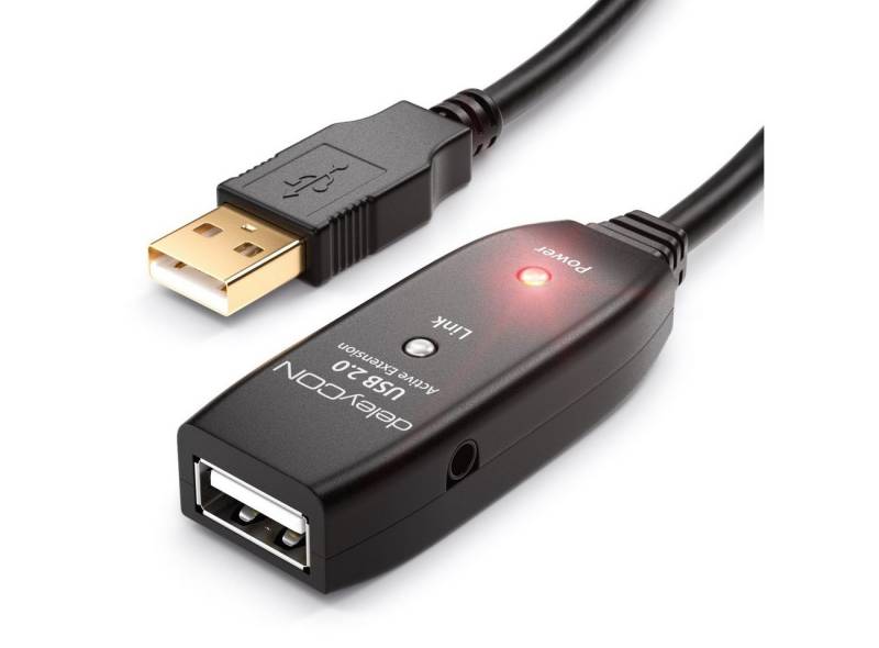 deleyCON 20m USB 2.0 Verlängerungskabel Aktiv Verlängerung Kabel Repeater USB-Kabel von deleyCON