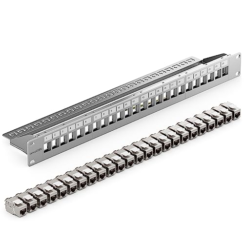 deleyCON 24 Port CAT7 Patchpanel SET Patchfeld Verteilerfeld Modular 1 HE 19" Zoll Rackeinbau + 24x CAT 7 Keystone Module RJ45 LAN Netzwerk 10 Gbit/s 600 MHz Verlegekabel Grau deleyCON 24 Port CAT7 Patchpanel SET Patchfeld Verteilerfeld Modular 1 HE 19" Zoll Rackeinbau + 24x CAT 7 Keystone Module RJ45 LAN Netzwerk 10 Gbit/s 600 MHz Verlegekabel Grau von deleyCON