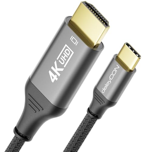 deleyCON 2m 4K USB-C auf HDMI Kabel für Monitor/TV/Beamer Adapter (4K@60Hz) aus Aluminium, Thunderbolt 3/4, für iPhone 16,15 Pro Max, MacBook, iPad Pro/Air, Samsung Galaxy S25 S24, Notebook, Tablet von deleyCON