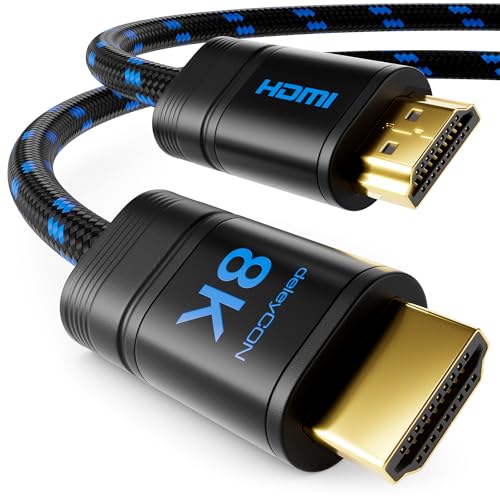 deleyCON 2m 8K UHD-II HDMI 2.1 Nylon Kabel 4320p 2160p 8K@60Hz 4K@120Hz 7680x4320p Metallstecker Dolby DTS HDR eARC CEC HDTV Ethernet von deleyCON