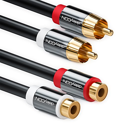 deleyCON 2m Cinch Verlängerung Cinch RCA Verlängerungskabel Stereo Audio Kabel 2x Cinch Stecker zu 2x Cinch Buchse vergoldete Metallstecker Schwarz deleyCON 2m Cinch Verlängerung Cinch RCA Verlängerungskabel Stereo Audio Kabel 2x Cinch Stecker zu 2x Cinch Buchse vergoldete Metallstecker Schwarz von deleyCON