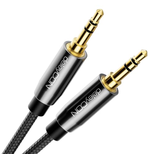 deleyCON 2m Klinken Kabel mit Nylon Mantel - Stereo Audio - AUX - 3,5mm Klinken Stecker zu 3,5mm Klinken Stecker - Vergoldete Stecker - Schwarz von deleyCON