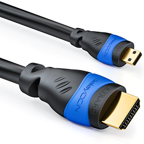 deleyCON 2m Micro HDMI Kabel - HDMI 2.0/1.4a Kompatibel - High Speed mit Ethernet - ARC 3D 4K Ultra HD 1080p 2160p - Schwarz von deleyCON
