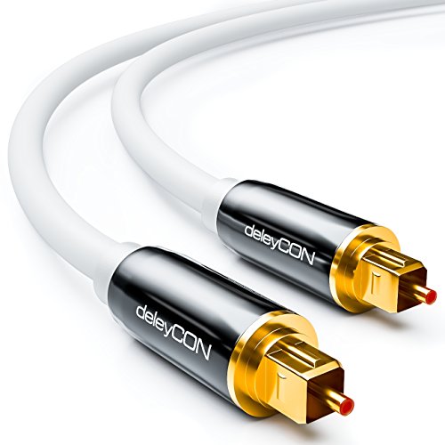 deleyCON 2m Optisches Digital Audio Kabel - S/PDIF - 2x Toslink Stecker - LWL Lichtwellenleiter Kabel Metallstecker 5mm Flexibel - Weiß von deleyCON