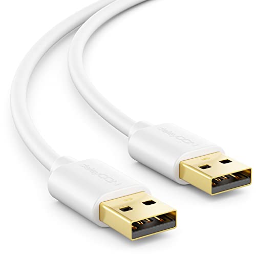 deleyCON 2m USB 2.0 High Speed Kabel Datenkabel - USB A-Stecker zu USB A-Stecker - Schnelle und Sichere Datenübertragung Passgenaue Stabile USB Stecker Abwärtskompatibel Weiß von deleyCON