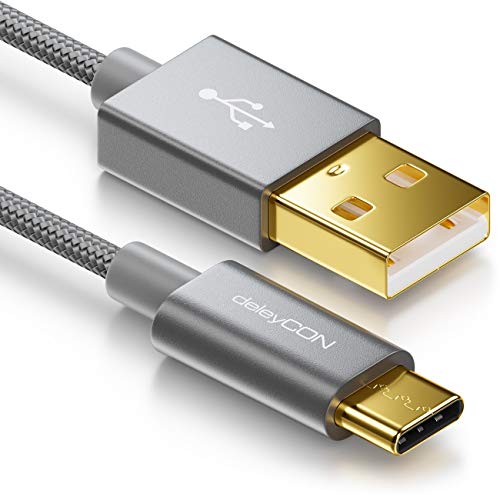 deleyCON 2m USB-C Kabel - Ladekabel Datenkabel - Nylon + Metallstecker - USB C auf USB A - Kompatibel mit Apple Samsung Google Huawei Xiaomi Tablet Laptop PC - Grau deleyCON 2m USB-C Kabel - Ladekabel Datenkabel - Nylon + Metallstecker - USB C auf USB A - Kompatibel mit Apple Samsung Google Huawei Xiaomi Tablet Laptop PC - Grau von deleyCON