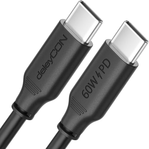 deleyCON 2m USB C Kabel PD3.0 (60W Schnellladekabel) USB-C auf USB-C Ladekabel für iPhone 16 15 Pro Max Samsung Galaxy S25 S24 S23 S22 Pixel iPad Pro MacBook Air Tablets Switch PS5 von deleyCON