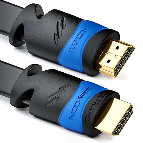 deleyCON 3,0m Flaches HDMI Kabel - Kompatibel zu HDMI 2.0 bis 1.4 - UHD 4K HDR 3D 1080p 2160p ARC - High Speed mit Ethernet - Schwarz von deleyCON
