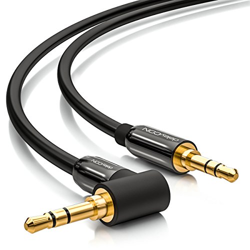 deleyCON 3,0m Klinkenkabel 3,5mm AUX Kabel Stereo Audio Kabel Klinkenstecker 1x 90° gewinkelt für PC Laptop Handy Smartphone Tablet KFZ HiFi-Receiver - Schwarz von deleyCON