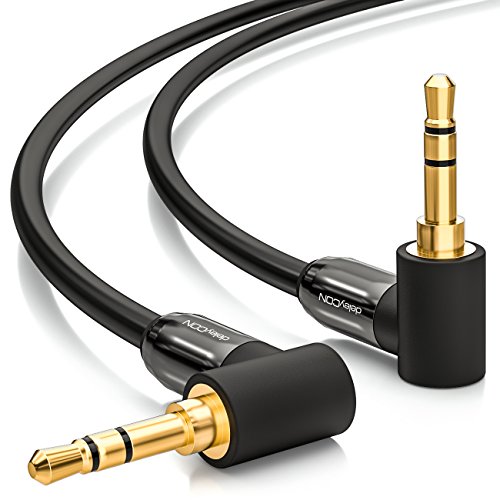 deleyCON 3,0m Klinkenkabel 3,5mm AUX Kabel Stereo Audio Kabel Klinkenstecker 90° Gewinkelt für PC Laptop Handy Smartphone Tablet KFZ HiFi-Receiver Schwarz von deleyCON