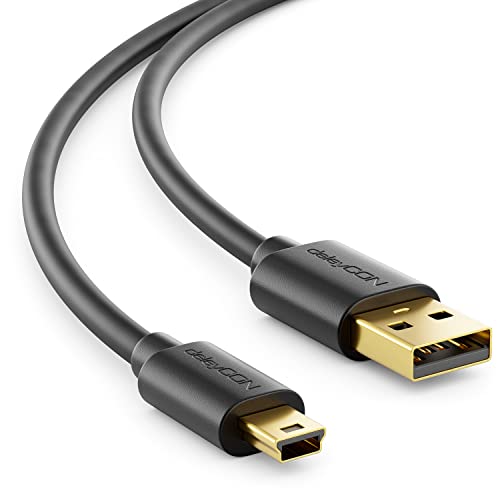 deleyCON 3,0m Mini USB 2.0 High Speed Kabel - Ladekabel Datenkabel für Handys Smartphones Tablets Navis Mikrofon - USB A-Stecker zu Mini B-Stecker - Schwarz von deleyCON