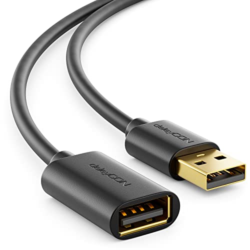 deleyCON 3,0m USB 2.0 High Speed Kabel Verlängerungskabel USB A-Stecker zu USB A-Buchse - Schwarz von deleyCON