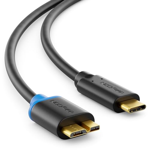 deleyCON 3,0m USB 3.0 Kabel - Stecker Typ 3.1 - USB C auf Micro USB - 5 Gbit/s Ladekabel Datenkabel für z.B. Smartphone Tablet Notebook Ladegerät - Schwarz von deleyCON