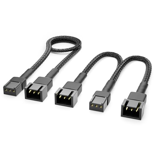 deleyCON 3-Pin Lüfter Kabel Set Verlängerungskabel - 30 cm Verlängerungskabel + 15 cm Y-Kabel Nylonkabel Plug & Play für PC Computer Workstation Schwarz von deleyCON