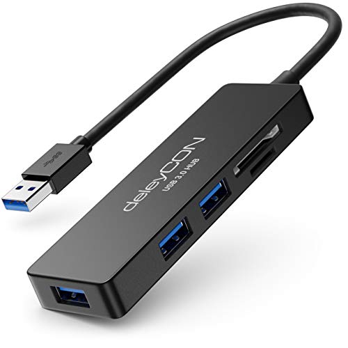 deleyCON 3 Port USB 3.0 HUB mit Kartenleser Datenhub USB Erweiterung bis 5Gbit/s Speicherkartenleser SDHC Micro SD Windows & Mac 3X USB3.0 Port Verteiler von deleyCON