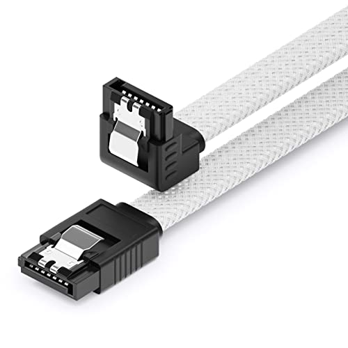 deleyCON 30cm SATA 3 Kabel Nylon 6 Gbit/s Datenkabel SATA III Anschlusskabel Serial ATA Verbindungskabel für Mainboard & Festplatte HDD SSD 1 S-ATA L-Stecker 90° Gewinkelt Weiß von deleyCON