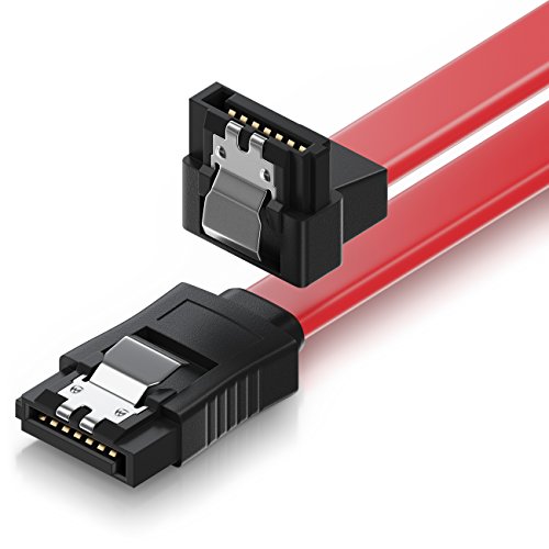 deleyCON 30cm SATA III Kabel S-ATA 3 Datenkabel Verbindungskabel Anschlusskabel für HDD SSD mit Metall-Clip - 6 GBit/s - 1x Gerade 1x 90° L-Type Stecker - Rot von deleyCON