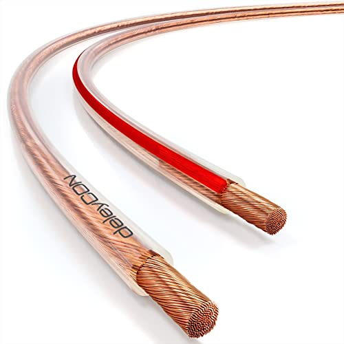 deleyCON 30m Lautsprecherkabel 2x 4,0 mm² - reines Kupfer - OFC Speaker Cable Kabel - Audio Boxenkabel für HiFi Lautsprecher & Surround - Polaritätskennzeichnung - Transparent von deleyCON