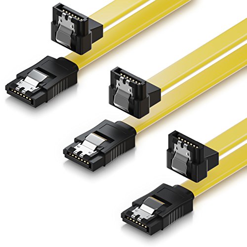 deleyCON 3x 50cm SATA III Kabel S-ATA 3 Datenkabel 6 GBit/s Verbindungskabel Anschlusskabel für HDD SSD - Metall-Clip - 1x Gerade 1x 90° L-Type Stecker - Gelb von deleyCON