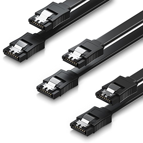 deleyCON 3x 50cm SATA III Kabel im Set S-ATA 3 Datenkabel - HDD SSD Verbindungskabel Anschlusskabel Metall-Clip 6 GBit/s - 2 Gerade L-Type Stecker - Schwarz von deleyCON
