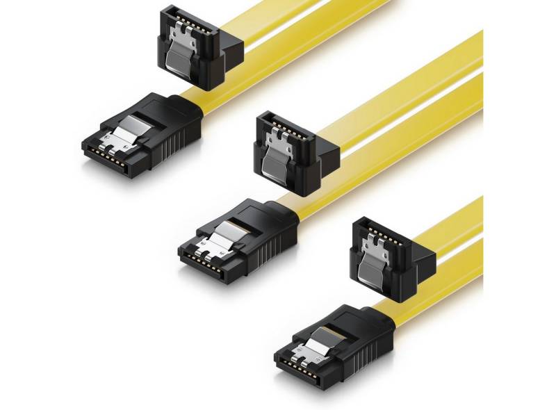 deleyCON 3x deleyCON 0,5m S-ATA 3 Datenkabel mit Clip - 1x Stecker 90° - SATA Computer-Kabel von deleyCON