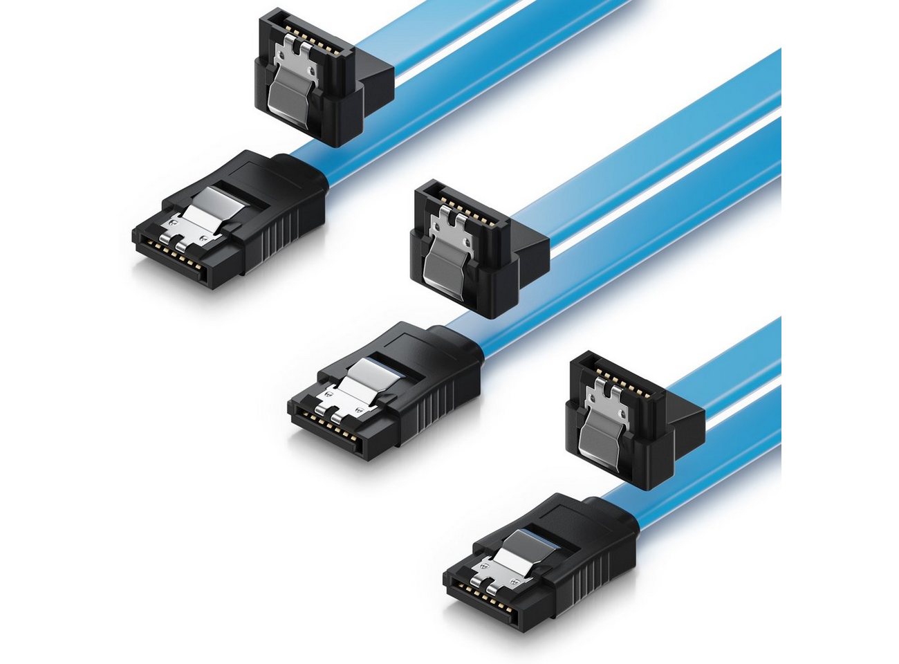 deleyCON 3x deleyCON 0,5m SATA 3 Datenkabel mit Clip - 1x Winkel 90° - S-ATA Computer-Kabel von deleyCON