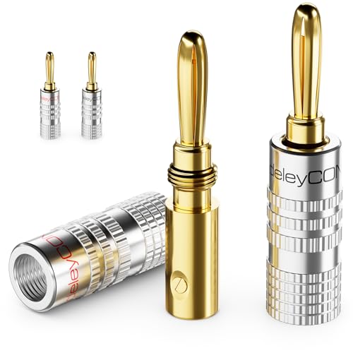 deleyCON 4 Stück Bananenstecker als Set - Vergoldet Schraubbar für Lautsprecherkabel 0,75 mm - 4,5 mm & z.B. HiFi Receiver - Silber deleyCON 4 Stück Bananenstecker als Set - Vergoldet Schraubbar für Lautsprecherkabel 0,75 mm - 4,5 mm & z.B. HiFi Receiver - Silber von deleyCON