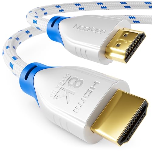 deleyCON - 4m - 8K HDMI 2.1 Kabel 48G - Nylon - 8K@60Hz / 4K@120Hz / 1080P@240Hz - 7680x4320p Dolby DTS HDR eARC CEC UHD-2 Ethernet - Weiß von deleyCON