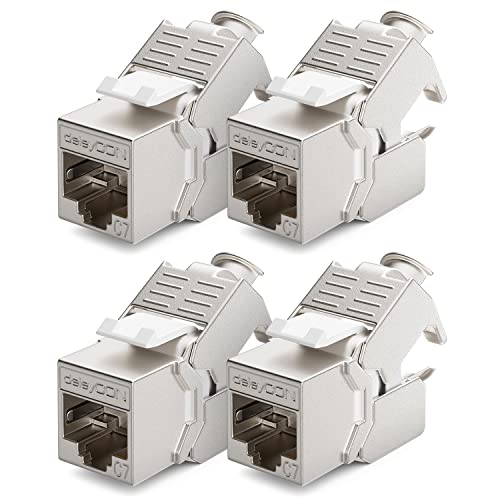 deleyCON 4x CAT 7 Keystone Jack Modul Optimal für CAT7 CAT6 CAT6a Verlegekabel Verbinder Patchkabel Netzwerkkabel STP Schirmung RJ45 Buchse 1000 MHz 10 Gbit/s Schneidklemme (LSA) von deleyCON