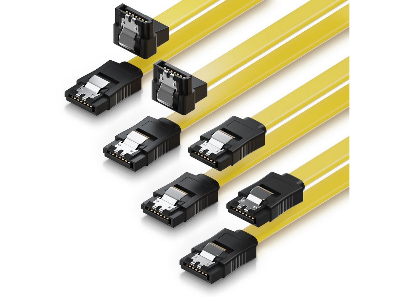 deleyCON 4x deleyCON 0,5m S-ATA 3 Datenkabel mit Clip - 2x gerade + 2x winkel Computer-Kabel von deleyCON