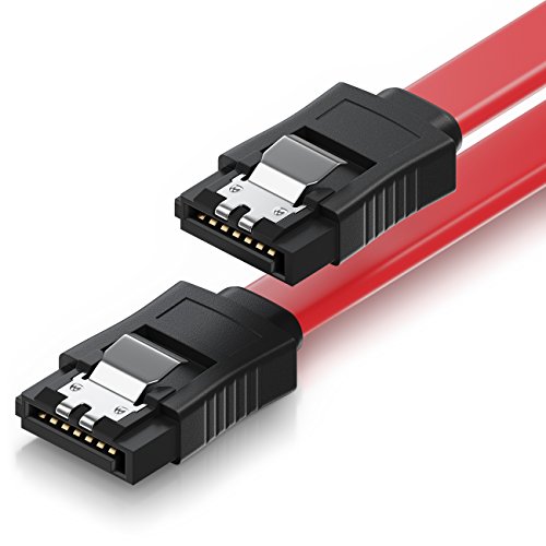 deleyCON 50cm SATA III Kabel S-ATA 3 Datenkabel - HDD SSD Verbindungskabel Anschlusskabel Metall-Clip 6 GBit/s - 2 Gerade L-Type Stecker - Rot von deleyCON