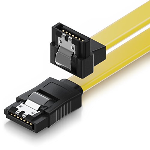 deleyCON 50cm SATA III Kabel S-ATA 3 Datenkabel Verbindungskabel Anschlusskabel für HDD SSD mit Metall-Clip - 6 GBit/s - 1x Gerade 1x 90° L-Type Stecker - Gelb von deleyCON