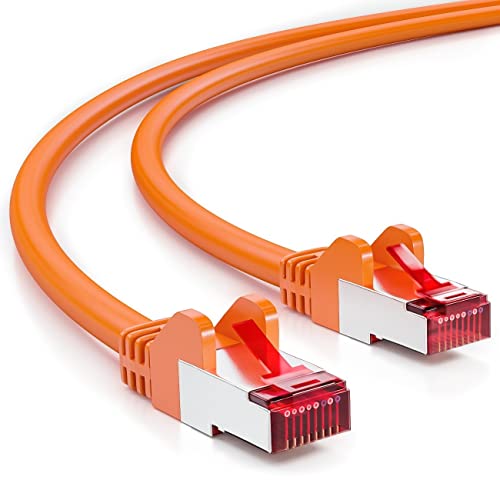 deleyCON 50m CAT6 Patchkabel S/FTP PIMF Schirmung CAT-6 RJ45 LAN DSL Netzwerkkabel Ethernetkabel Switch Router Modem Access Point Patchfelder - Orange von deleyCON