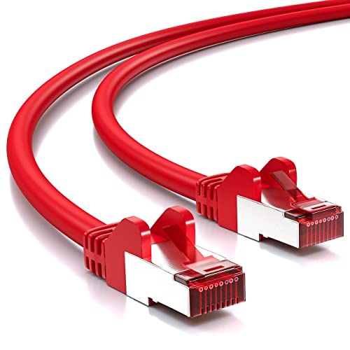 deleyCON 50m CAT6 Patchkabel S/FTP PIMF Schirmung CAT-6 RJ45 Netzwerkkabel Ethernetkabel LAN DSL Switch Router Modem Access Point Patchfelder - Rot von deleyCON