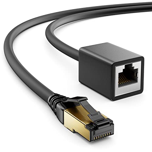 deleyCON 5m CAT8.1 RJ45 Verlängerung Patchkabel Netzwerkkabel 40 GBit/s 2000 MHz S/FTP Kupfer PiMF 1x RJ45 Stecker 1x RJ45 Buchse für Ethernet LAN Gaming Streaming - Schwarz von deleyCON