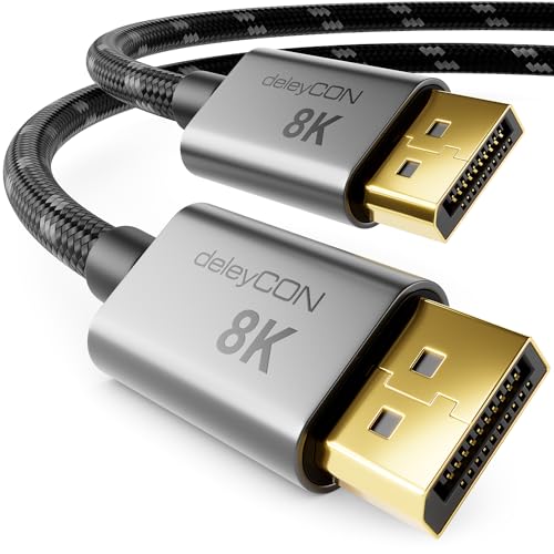 deleyCON 5m DisplayPort 1.4 Kabel 8K@60Hz - UHD WQHD HDR HDCP 2.2-4K@165Hz 2K@360Hz - AMD FreeSync NVIDIA G-Sync - Ideal für Gaming und High-End Video - Grau Schwarz von deleyCON