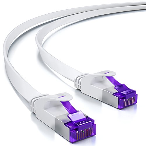 deleyCON 5m Flaches Cat7 Netzwerkkabel (Cat 7 mit 10 Gbit/s) Gigabit LAN - RJ45 Ethernet Patchkabel Verlegekabel Flach - für Internet Switch Router Modem Patchpanel - Weiß von deleyCON