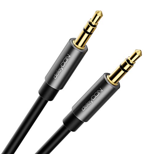 deleyCON 5m Klinke Audio Stereo AUX Kabel 3,5mm Klinkenkabel Audiokabel Metallstecker Handy Smartphone Tablet Kopfhörer HiFi Receiver (Extra Dünn & Flexibel) von deleyCON