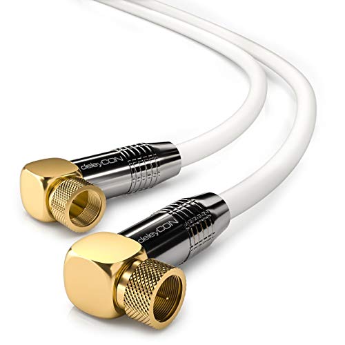 deleyCON 5m 4K SAT Antennenkabel - 4K Ultra-HD Full HD HDTV - Satellitenkabel Koaxialkabel - 2x Gewinkelt - F-Stecker (90° Grad) zu F-Stecker (90° Grad) - Metallstecker - Weiß von deleyCON