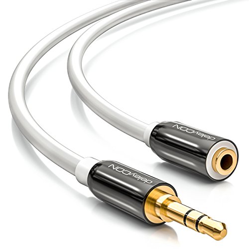 deleyCON 5m Stereo Audio Klinken Verlängerungskabel - 3,5mm Klinken Buchse zu 3,5mm Klinken Stecker - AUX Kabel Metallstecker - Weiß von deleyCON