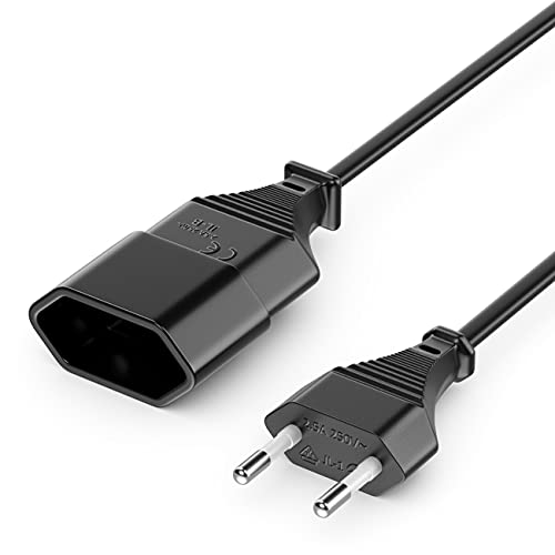 deleyCON 5m Stromkabel Verlängerung Netzkabel Verlängerungskabel Typ-C-Stecker Eurostecker auf Typ-C Euro Buchse TV PC Computer Monitor Beamer Lampe Haushaltsgeräte - Schwarz von deleyCON