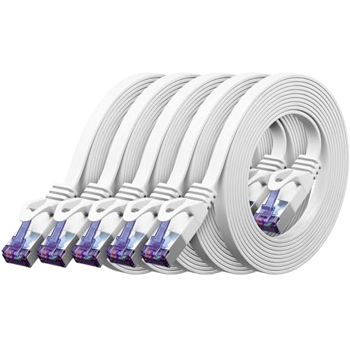 deleyCON 5x 0,5m Flaches CAT7 Netzwerkkabel (CAT 7 mit 10 Gbit/s) Gigabit LAN - RJ45 Ethernet Kurzes Patchkabel Flach - für Internet Switch Router Modem Patchpanel - Weiß deleyCON 5x 0,5m Flaches CAT7 Netzwerkkabel (CAT 7 mit 10 Gbit/s) Gigabit LAN - RJ45 Ethernet Kurzes Patchkabel Flach - für Internet Switch Router Modem Patchpanel - Weiß von deleyCON