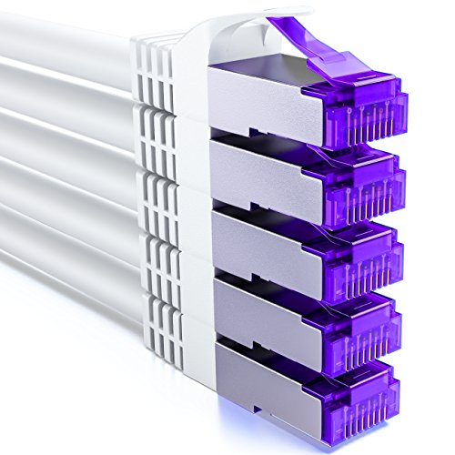 deleyCON 5x 1m CAT7 Netzwerkkabel - 10 Gigabit - RJ45 Patchkabel Ethernet Kabel (Kupfer, SFTP PiMF Schirmung) - LAN DSL Switch Modem Router Patchpanel CAT7 CAT6 CAT5 - Weiß von deleyCON