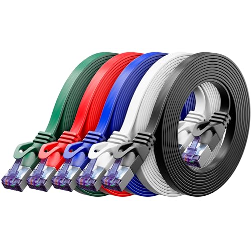 deleyCON 5x 1m Flaches CAT7 Netzwerkkabel (CAT 7 mit 10 Gbit/s) Gigabit LAN - RJ45 Ethernet Kurzes Patchkabel Flach - für Internet Switch Router Modem Patchpanel - Bunt deleyCON 5x 1m Flaches CAT7 Netzwerkkabel (CAT 7 mit 10 Gbit/s) Gigabit LAN - RJ45 Ethernet Kurzes Patchkabel Flach - für Internet Switch Router Modem Patchpanel - Bunt von deleyCON