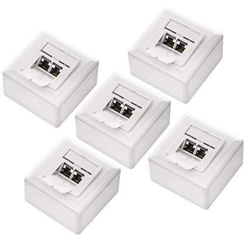 deleyCON 5x CAT6 Universal Netzwerkdose - 2x RJ45 Port - Geschirmt - Aufputz oder Unterputz - 1 Gigabit Ethernet Netzwerk - EIA/TIA 568A&B - Weiß deleyCON 5x CAT6 Universal Netzwerkdose - 2x RJ45 Port - Geschirmt - Aufputz oder Unterputz - 1 Gigabit Ethernet Netzwerk - EIA/TIA 568A&B - Weiß von deleyCON