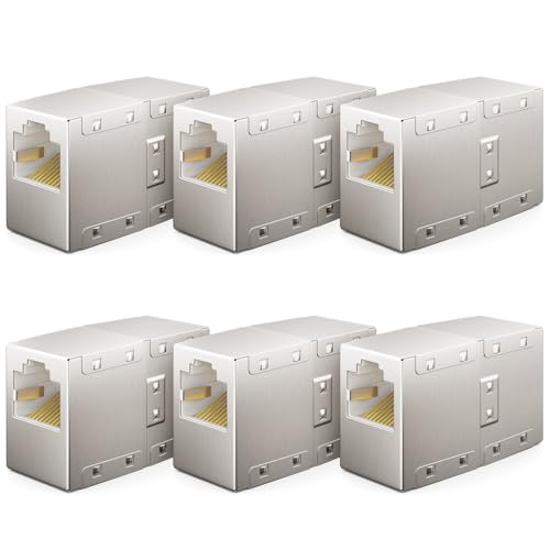 deleyCON 6 Stück RJ45 Kupplung (1000 Mbit) Gigabit LAN Kabel Verlängerung Netzwerkkabel Ethernet Adapter Verbinder Kompatibel zu Cat8, Cat7, Cat6, Cat5 Patchkabel LAN DSL POE 2X RJ45 Buchse von deleyCON